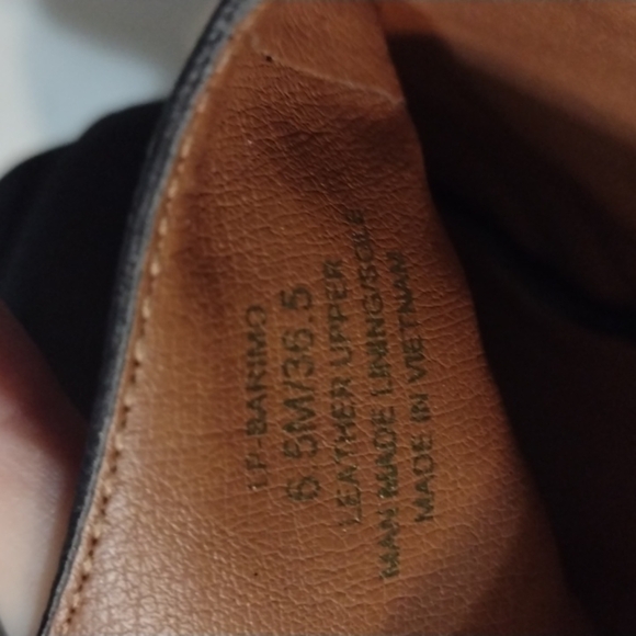 Lucky Brand Barimo Black Leather Cutout Chunk Stacked Heel Peeptoe Shoes size6.5 - Picture 7 of 13